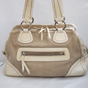 Miu Miu Beige & Cream Leather & Cloth Satchel